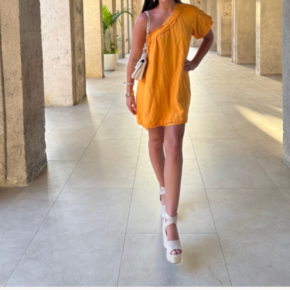 Anthropologie One-Shoulder Dress in Vibrant Orange Size M- NWOT - Picture 7 of 7